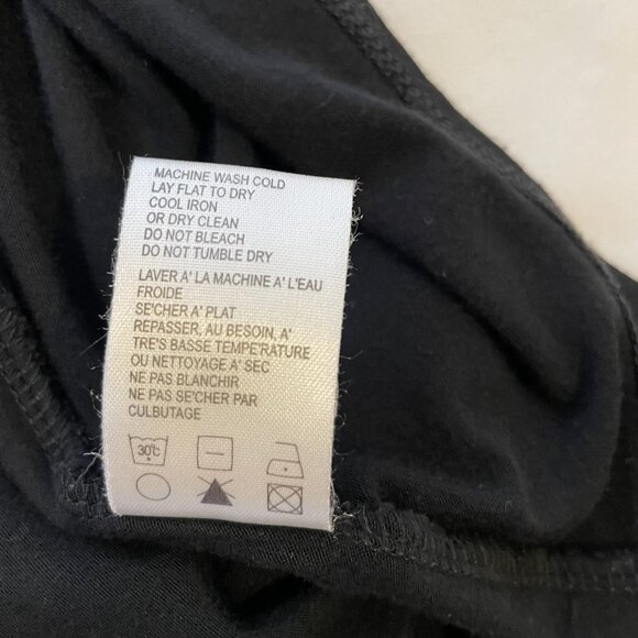 Isda Jersey Knit Top Tunic Black Short Cap Sleeves Ruffle Deep V Neck Size L - Picture 7 of 7